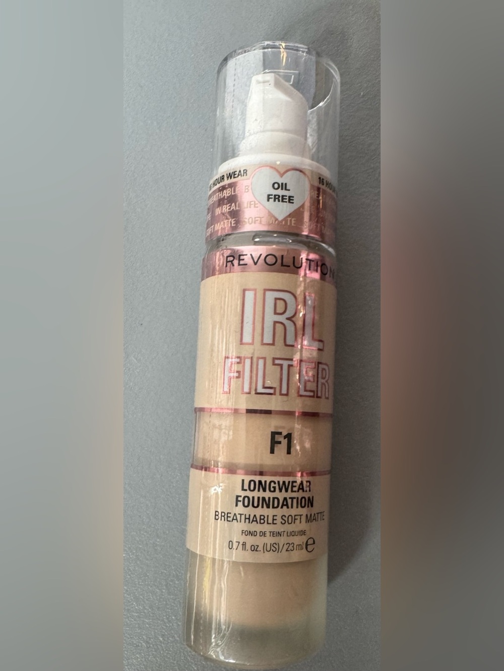 Revolution makeup IRL Filter Longwear Foundation F1 Beige with Rose Gold Accents